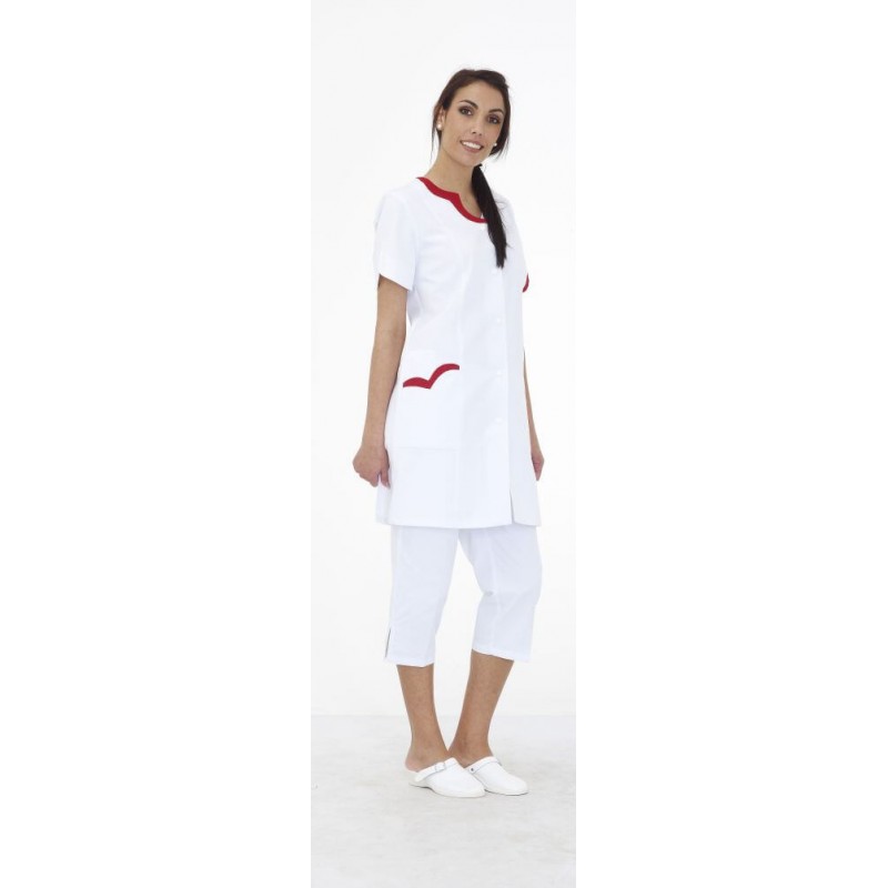 Blouse 3/4 Clara Blanc garni Rouge