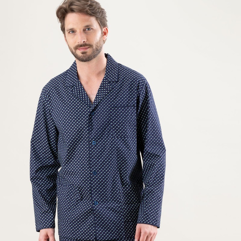 Pyjama long boutonné popeline 100% coton