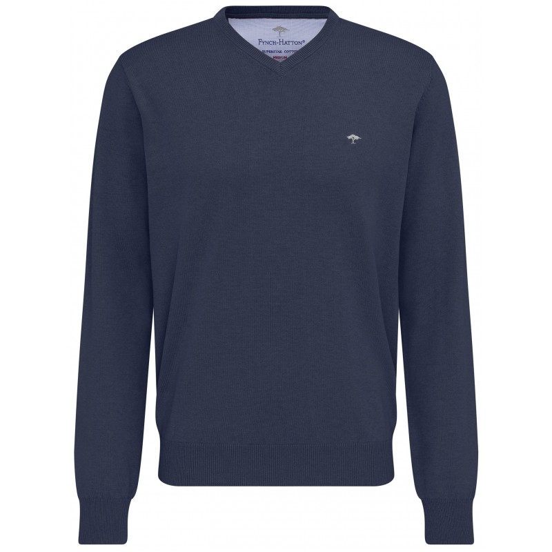 Pull Col V Coton Marine