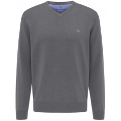Pull Col V Coton Gris