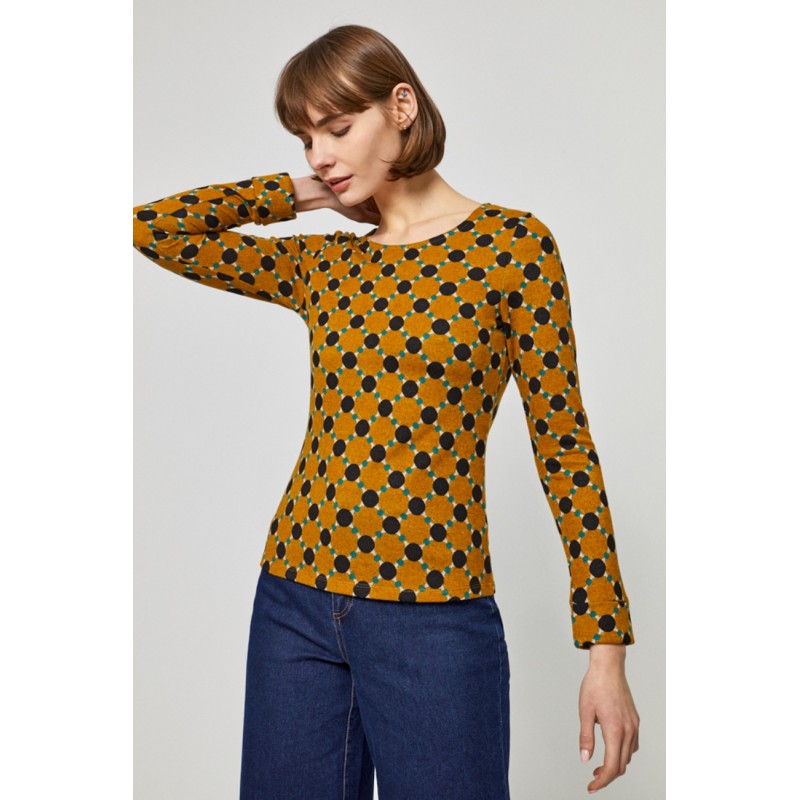 T-shirt ML Pois en Polyester Moutarde