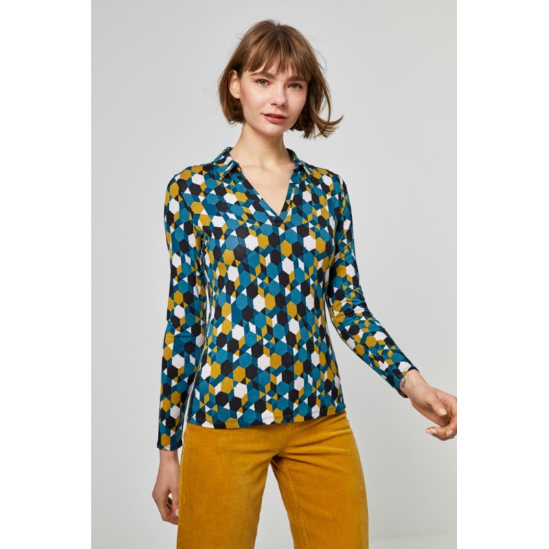 Polo ML fantaisie Viscose Turquoise